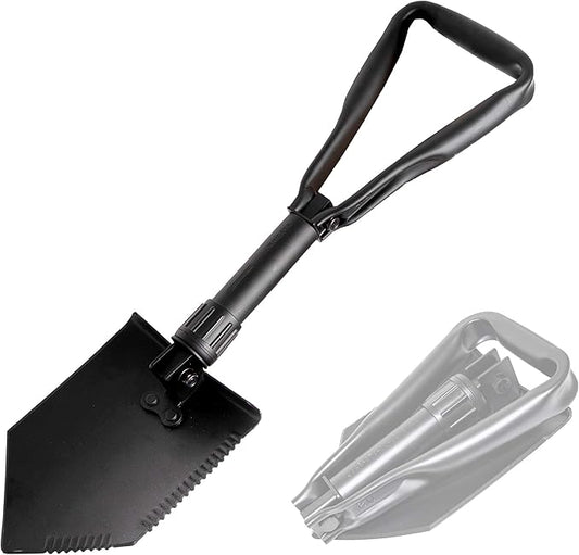 USGI Industries Military Style Shovel | Tri-Fold Entrenching Tool with Serrated Edge | Lightweight, Foldable, Compact, Multi-Use Perfect for Camping, Survival, Trenching (E-Tool)