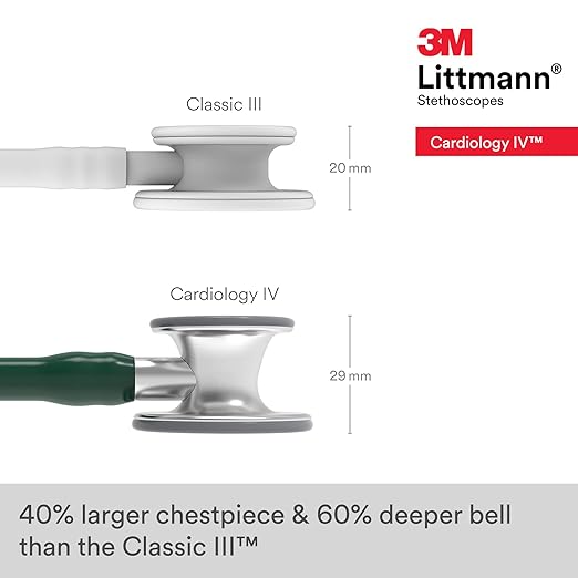 3M Littmann Cardiology IV Diagnostic Stethoscope, 6155, More Than 2X as Loud, Weighs Less, Stainless Steel Chestpiece, 27" Hunter Green Tube
