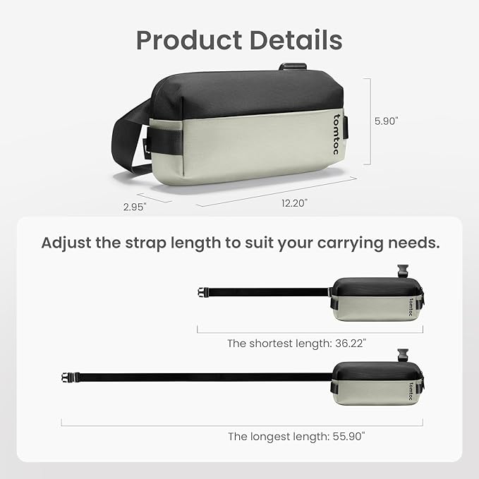 tomtoc Compact EDC Sling Bag, Minimalist Chest Shoulder Backpack Crossbody Bag for Men Women, Lightweight Carry Casual Bag