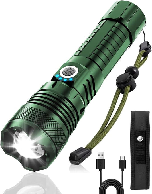 Victoper Green LED Flashlights, High Powered High Lumens Super Bright Tactical Flashlight, Rechargeable, 5 Modes Zoomable Waterproof Flash Lights for Emergency, Outdoor, Home, Camping, Hiking