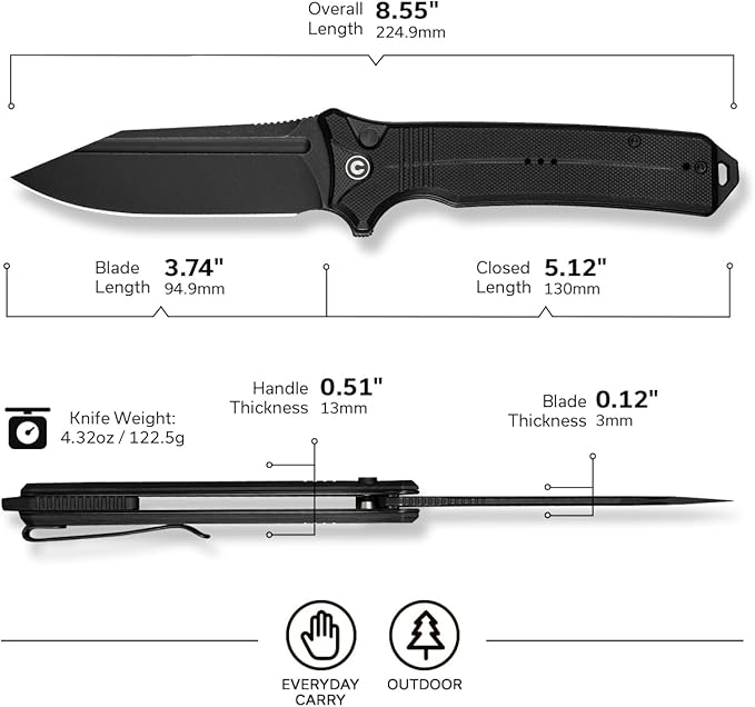 CIVIVI Neurohaptic Pocket Knife for EDC, Folding Knife with 3.74'' Nitro-V Blade G10 Handle, Reversible Clip, Gift for Men Women C23080-1