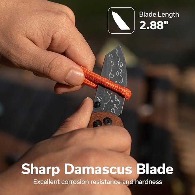 CIVIVI Yonder Folding Pocket Knife for EDC, Crossbar Lock Knife with 2.88" Damascus Blade Wood Handle, Lightweight Knife Gifts for Men Women Camping Hiking, Designed by Zac Whitmore C23073B-DS1