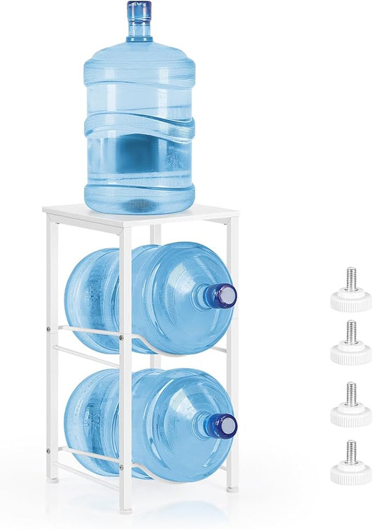 White Water Bottle Holder 5 Gallon Water Jug Holder Stand with Shelf, 5 Gal Water Cooler Jug Rack Water Bottle Storage Organizer for Living Room, Kitchen, Office, Garage