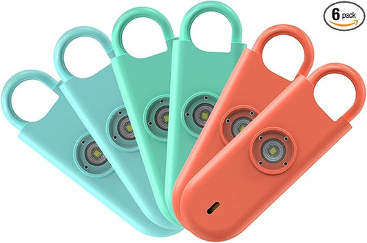 140dB Personal Safety Alarm for Women, 6 Pack Safe Alarm Protection Keychain with Strobe Light & Low Battery Notice, Security Siren Self Defense for Seniors College Girls, Blue+Green+Orange