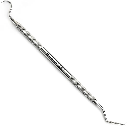 Utopia Care Professional Dental Tartar Scraper Tool, Dental Pick, 6.5 Inch Double Ended Tartar Remover for Teeth, Plaque Remover, Tooth Scraper, Silver, 1 Piece