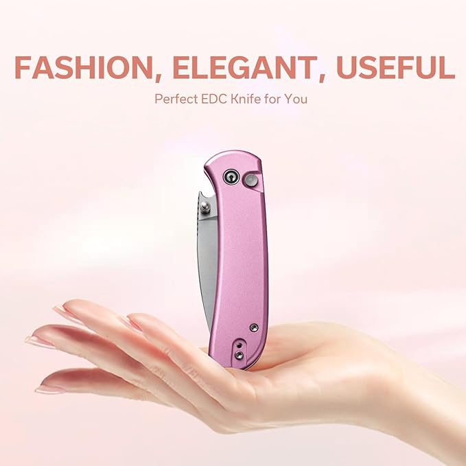 CIVIVI Qubit Pink Pocket Knife for EDC,Folding Utility Knife with 2.98" 14C28N Blade Aluminum Handle,Fashion Gifts for Women,Men C22030E-5