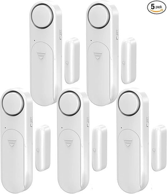 Window and Door Alarm When Opened (5 Pack) for Kids Safety/Home Security, Wireless Sliding Door Opening Sensor Alarms for Dementia, 120dB Burglar Alert, Ideal for Business, Garage, Apartment, White