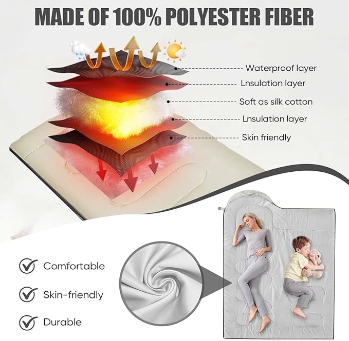 Camping Sleeping Bags for Adults Kids Waterproof Lightweight Sleeping Bag for Cold Weather or Warm Backpacking Hiking Mountaineering Indoor Outdoor Use