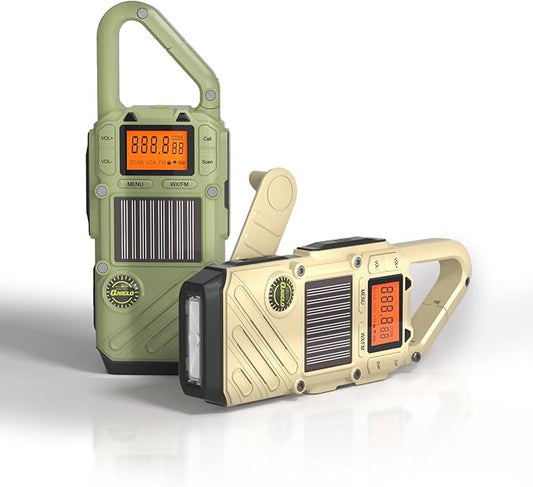 Walkie Talkies for Adults Rechargeable, FM/NOAA Emergency Radios with Weather Alerts, LED Flashlight & SOS Alarm, Solar Powered Hand Crank(GreenWhite)