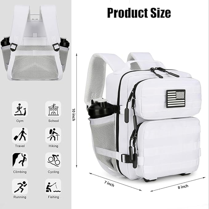 9L Mini Tactical Backpack for Men and Women, Tactical Backpack Small for Hiking, Small Tactical Bag（White）