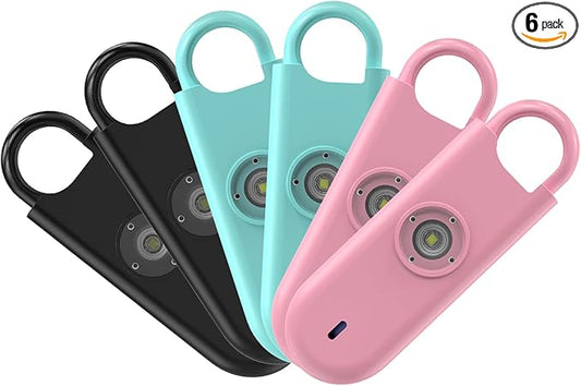 140dB Personal Safety Alarm for Women, 6 Pack Safe Alarm Protection Keychain with Strobe Light & Low Battery Notice, Security Siren Self Defense for Seniors College Girls, Pink+Blue+Black