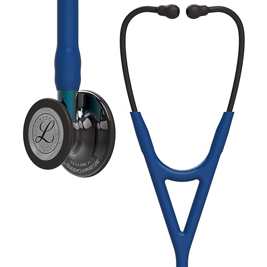 3M Littmann Cardiology IV Diagnostic Stethoscope, 6202, More Than 2X as Loud, Weighs Less, Stainless Steel High Polish Smoke-Finish Chestpiece, 27" Navy Tube, Blue Stem, Black Headset