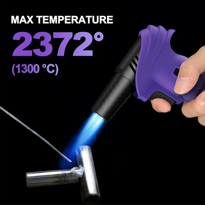 Butane Torch Lighter, 0-90°Rotating Angle Butane Lighter, Refillable Kitchen Torch with Safety Lock, Adjustable Flame for Soldering (Purple and Black)