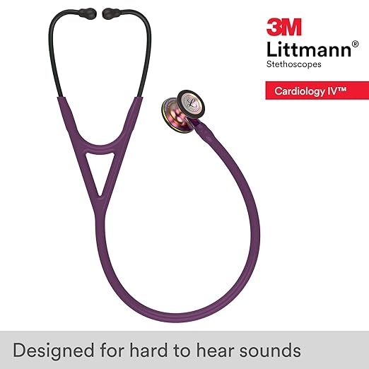 3M Littmann Cardiology IV Diagnostic Stethoscope, 6205, More Than 2X as Loud, Weighs Less, Stainless Steel Rainbow-Finish Chestpiece, 27" Plum Tube, Violet Stem, and Black Headset