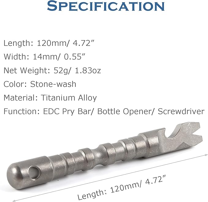 Titanium Alloy EDC Pry Bar with Bottle Opener Screwdriver Function Multi Tool (Grey)