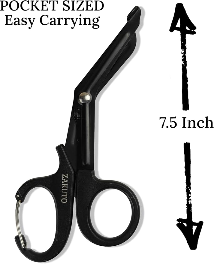 Trauma Shears 2-Pack, 7.5" Stainless Steel Medical Scissors with Fluoride-Coated Non-Stick Blades & Carabiner, Heavy Duty EMT Shears for Nurses, Doctors, EMS, First Aid, Black