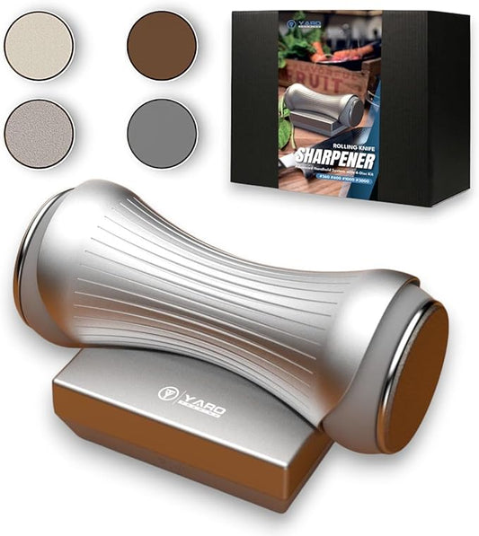 YARO Best Knife Sharpener for Kitchen & Chef Knives - Professional Rolling Knife Sharpening System - Aluminum Rolling Knife Sharpener Kit - Knife Sharpener Roller - Sharpening System for Knife Set