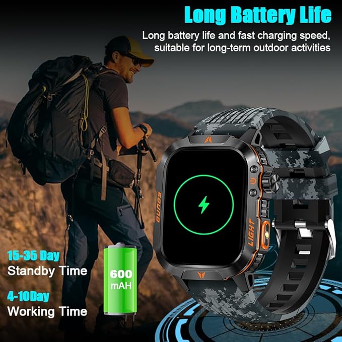 QTLLBT Men's Military Smart Watch HD Compass Altimeter Barometer Fitness Tracker Sports Watch Pedometer Mountaineering Watch Sleep Monitoring Function Men's and Women's Watches