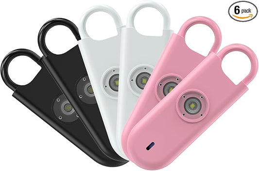 140dB Personal Safety Alarm for Women, 6 Pack Safe Alarm Protection Keychain with Strobe Light & Low Battery Notice, Security Siren Self Defense for Seniors College Girls, White+Pink+Black