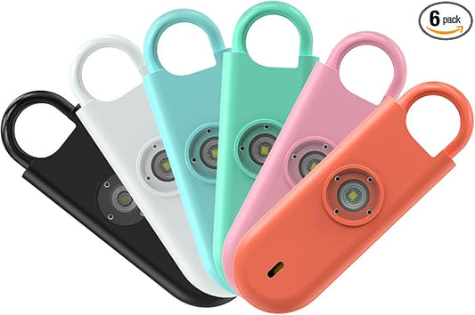 140dB Personal Safety Alarm for Women, 6 Pack Safe Alarm Protection Keychain with Strobe Light & Low Battery Notice, Security Siren Self Defense for Kids Seniors College Girls, Multicolor
