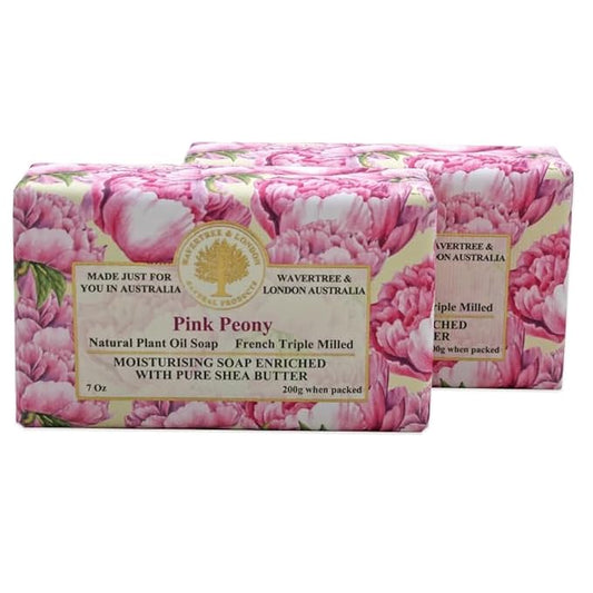 Wavertree & London Pink Peony Scented Natural Soap (2 Bars), 7oz Moisturizing French Triple Milled Soap Bars enriched with shea butter - Pure Plant Based Bath & Body Bars for All Skin Types