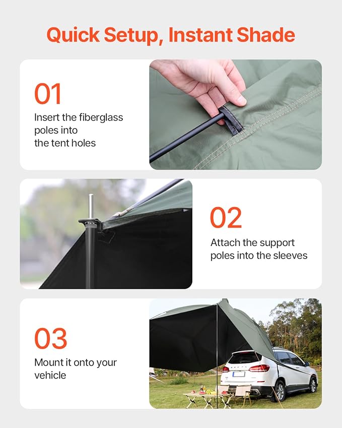 VEVOR Versatility Camping Tent - Moonshade Awning Auto Canopy with UV50+ Protection & PU3000mm Water Resistance, Ideal for Truck Bed, SUV, RV, Van, and Trailer Overlanding Gear, Tear-Resistant
