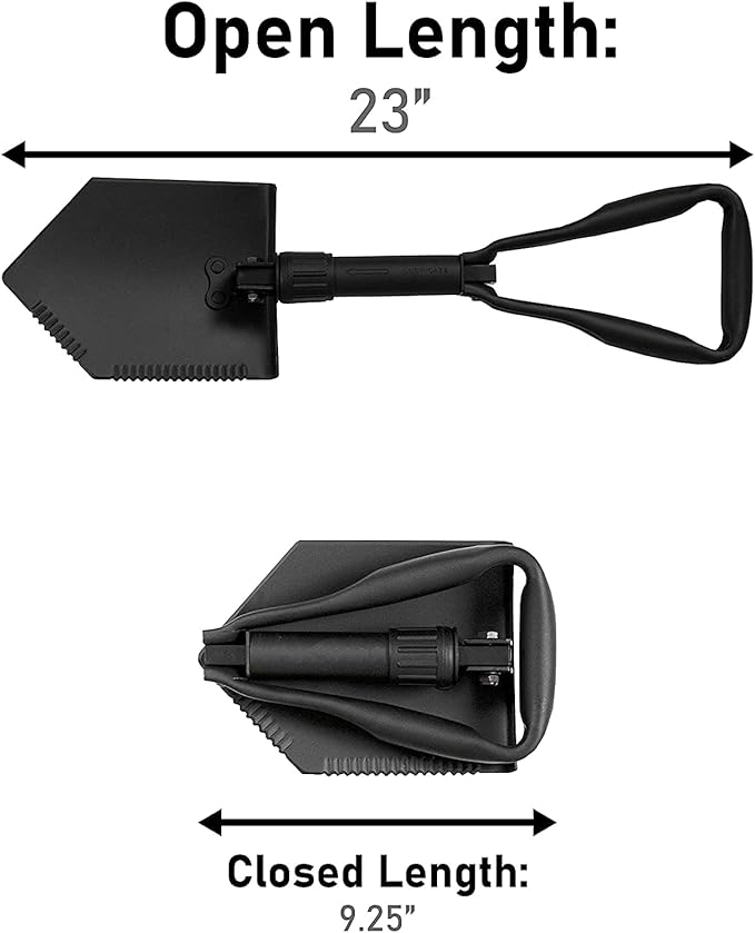 USGI Industries Military Style Shovel | Tri-Fold Entrenching Tool with Serrated Edge | Lightweight, Foldable, Compact, Multi-Use Perfect for Camping, Survival, Trenching (E-Tool)