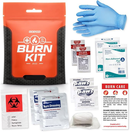 Advanced Burn Kit, Comprehensive Burn First Aid Kit with Dressings, Burn Cream & Gauze, Portable First Aid Kit for Home, Office, Car & Travel, 100-Pack (BK33)