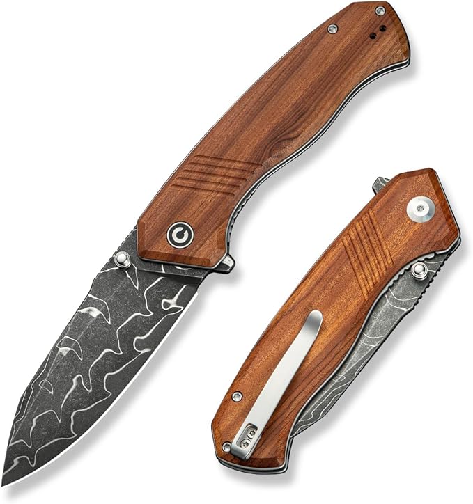 CIVIVI Placoid Pocket Knife for EDC, Folding Knife with 3.67" Damascus Blade Guibourtia Wood Handle For Men Women Gift C23079-DS1