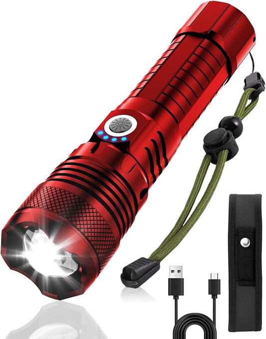 Victoper Red LED Flashlights, High Powered High Lumens Super Bright Tactical Flashlight, Rechargeable, 5 Modes Zoomable Waterproof Flash Lights for Emergency, Outdoor, Home, Camping, Hiking