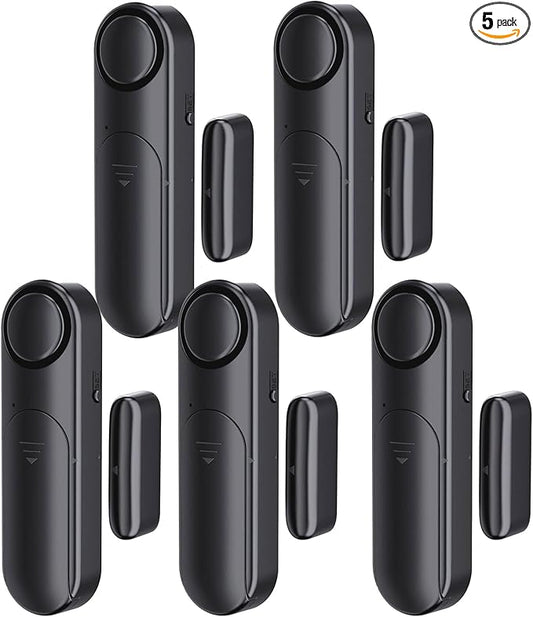 Window and Door Alarm When Opened (5 Pack) for Kids Safety/Home Security, Wireless Sliding Door Opening Sensor Alarms for Dementia, 120dB Burglar Alert, Ideal for Business, Garage, Apartment, Black