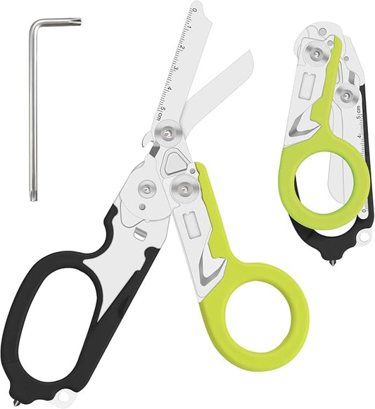 6 in 1 Multifunctional Combination Tool, Folding Retractable Emergency Shears, Outdoor Camping Tools, Seat Belt Cutter, Oxygen Cylinder Wrench, Complimentary Adjustable Wrench (dark green)