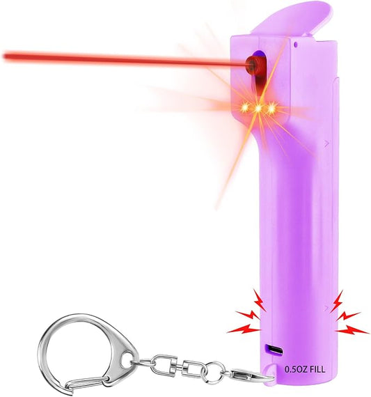 3-in-1 Personal Safety Alarm with Pepper Spray Gel - Self Defence Defense Keychain for Women, Girls Protection Devices Tools, Bottle Replaceable, 140dB Siren Key Chain, Strobe Light, UV Marking Dye