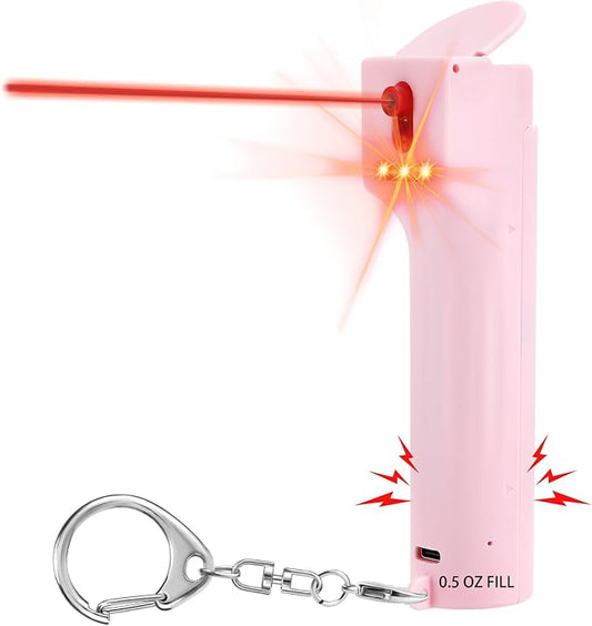 3-In-1 Personal Safety Alarm with Pepper Spray Gel - Self Defense Keychain for Women, Key Chain Set for Defence Protection, Canister Replaceable, 140dB Siren, Strobe Light, UV Marking Dye, Girls Gifts