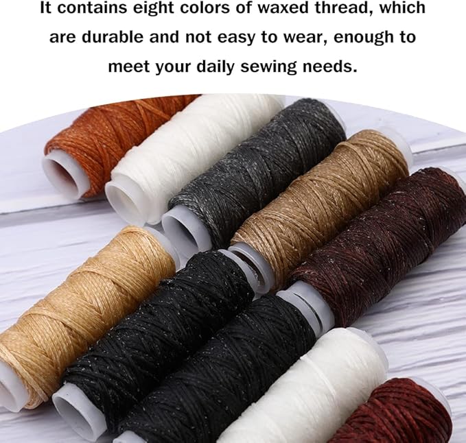 Yizzvb 46 Pcs Leather Stitching Sewing Kit,Sewing Tools Kit with 4mm Lacing Stitching Chisel, Waxed Thread and Large-Eye Needles for Leather Craft Projects DIY Sewing Work