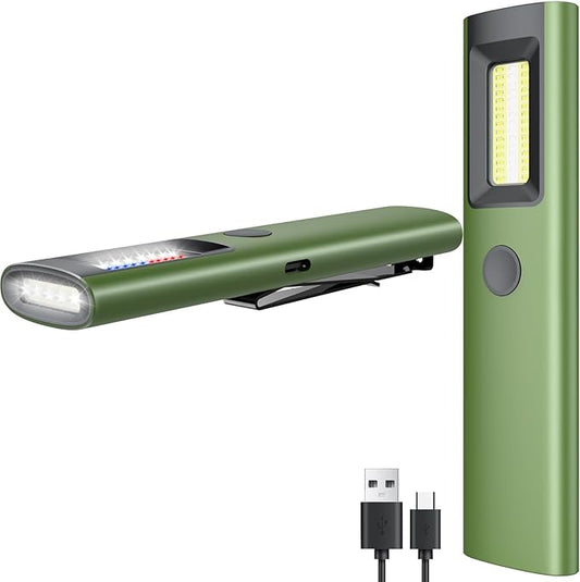 3IN1 EDC Pocket LED Flat Flashlight, USB-C Rechargeable 500 Lumens Compact Bright Handheld Flash Lights, Aluminum Alloy Material with Magnet for Hiking Work and Emergency (Green)