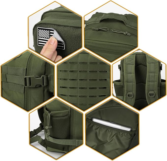 QT&QY 25L/45L Military Tactical Backpack For Men Molle Daypack 3 Day Bug Out Bag Hiking Rucksack With Bottle Holder