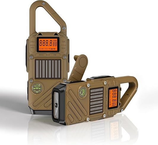 Walkie Talkies for Adults Rechargeable, FM/NOAA Emergency Radios with Weather Alerts, LED Flashlight & SOS Alarm, Solar Powered Hand Crank 2 Way Radios Walkie Talkie Hand Crank Long Range