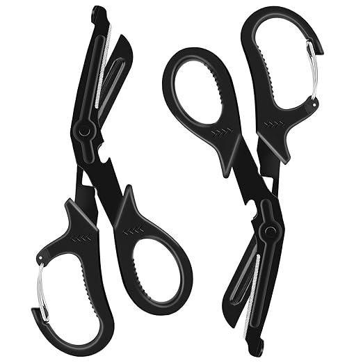 2 Pack Medical Scissors Trauma Shears, 7.5 Inches Stainless Steel Bandage Scissors with Carabiner, Fluoride Coated Surgical Scissors for Nurses, Doctors, Nursing Students, EMT and EMS （Black)