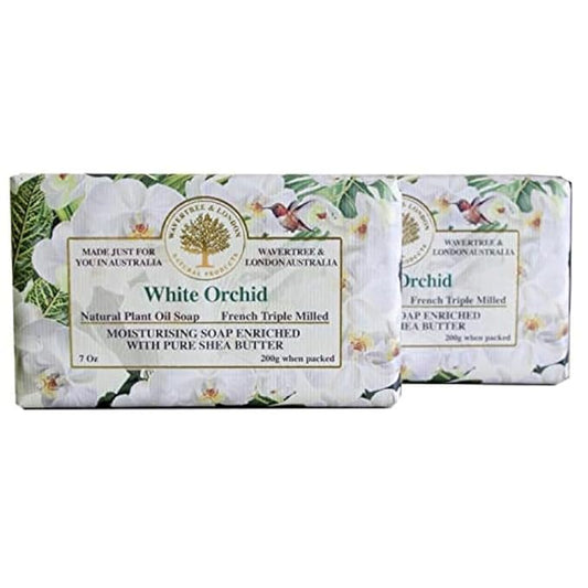 Wavertree & London White Orchid Scented Natural Soap (2 Bars), 7oz Moisturizing French Triple Milled Soap Bars enriched with shea butter - Pure Plant Based Bath & Body Bars for All Skin Types