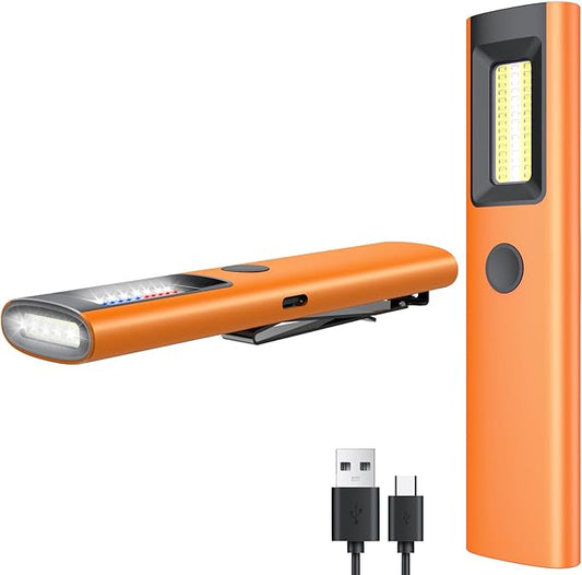 3IN1 EDC Pocket LED Flat Flashlight, USB-C Rechargeable 500 Lumens Compact Bright Handheld Flash Lights, Aluminum Alloy Material with Magnet for Hiking Work and Emergency (Orange)