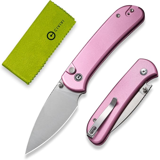 CIVIVI Qubit Pink Pocket Knife for EDC,Folding Utility Knife with 2.98" 14C28N Blade Aluminum Handle,Fashion Gifts for Women,Men C22030E-5
