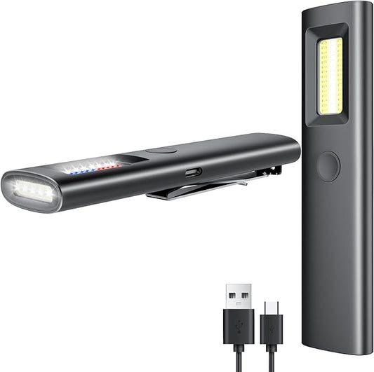 3IN1 EDC Pocket LED Flat Flashlight, USB-C Rechargeable 500 Lumens Compact Bright Handheld Flash Lights, Aluminum Alloy Material with Magnet for Hiking Work and Emergency (Black)