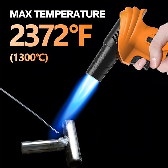 Butane Torch Lighter, 0-90°Rotating Angle Butane Lighter, Refillable Kitchen Torch with Safety Lock, Adjustable Flame for Soldering (Orange and Black)