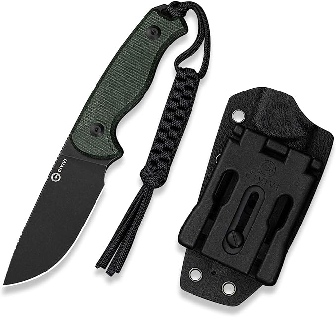 CIVIVI Timberbark Fixed Blade Knife with Kydex Sheath & Clip, 3.2" 14C28N Blade Micarta Handle with Lanyard, Ideal EDC Hunting Knife for Outdoor Adventures Camping Hiking C23094-3, Green