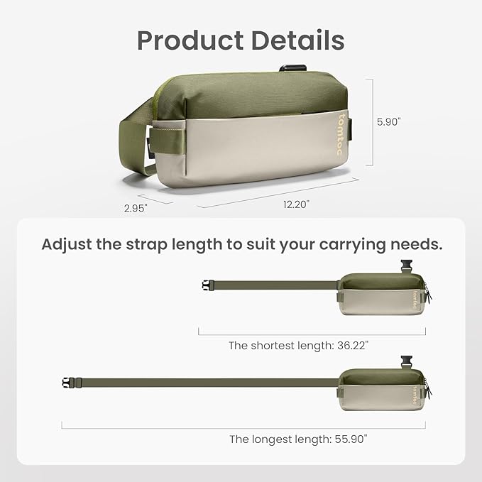 tomtoc Compact EDC Sling Bag, Minimalist Chest Shoulder Backpack Crossbody Bag for Men Women, Lightweight Carry Casual Bag