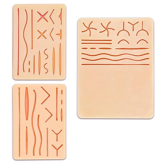 3-Piece Suture Pad, Suture Practice Pad with Various Wound Shapes, Suture Practice Kit, Suitable for Medical, Veterinary Medical Staff Training and Practice (Combination One)