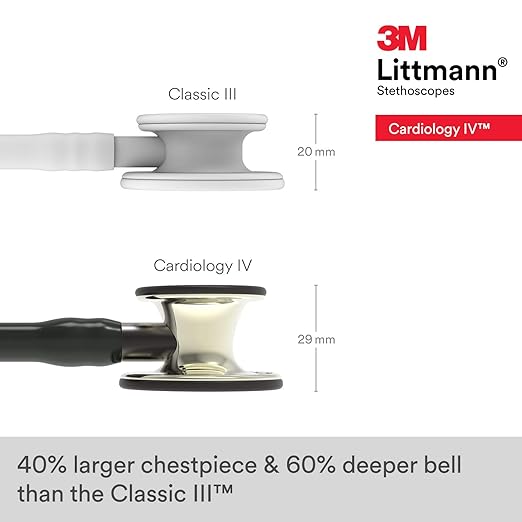 3M Littmann Cardiology IV Diagnostic Stethoscope, 6179, More Than 2X as Loud, Weighs Less, Stainless Steel Champagne-Finish Chestpiece, 27" Black Tube, Smoke Stem, and Headset