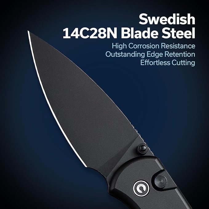 CIVIVI Pocket Folding Knife- Button Lock Knife with Thumb Stud Opener for EDC, 2.98" 14C28N Blade Aluminum Handle, Qubit Utility Knife for Men Women Gift C22030E-1