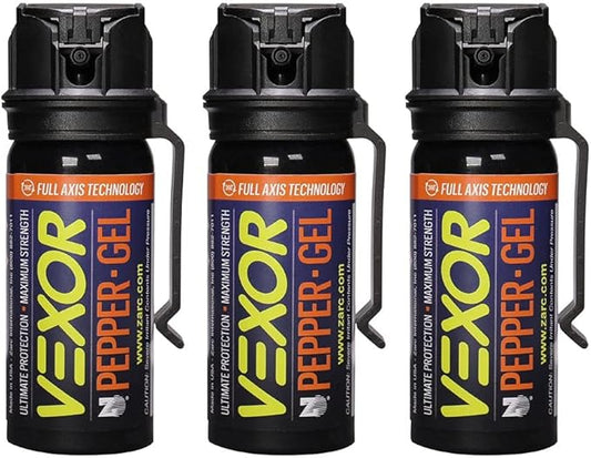 VEXOR Pepper Gel from Zarc, Maximum Strength Police Pepper Spray, Gel is The Future, Full Axis Technology Shoots from Any Angle 18-feet, Flip-top Safety